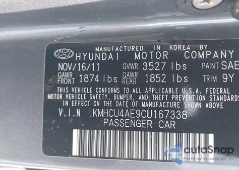 2012 Hyundai Accent Gls из США, поврежденный, VIN KMHCU4AE9CU167338